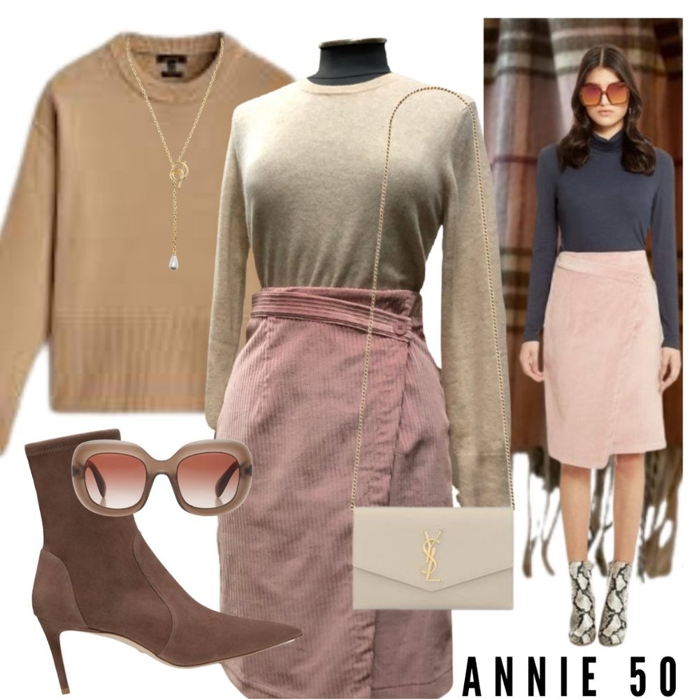 Annie 50 Brand New Corduroy Knee Length High Waist Pink Skirt, Small
